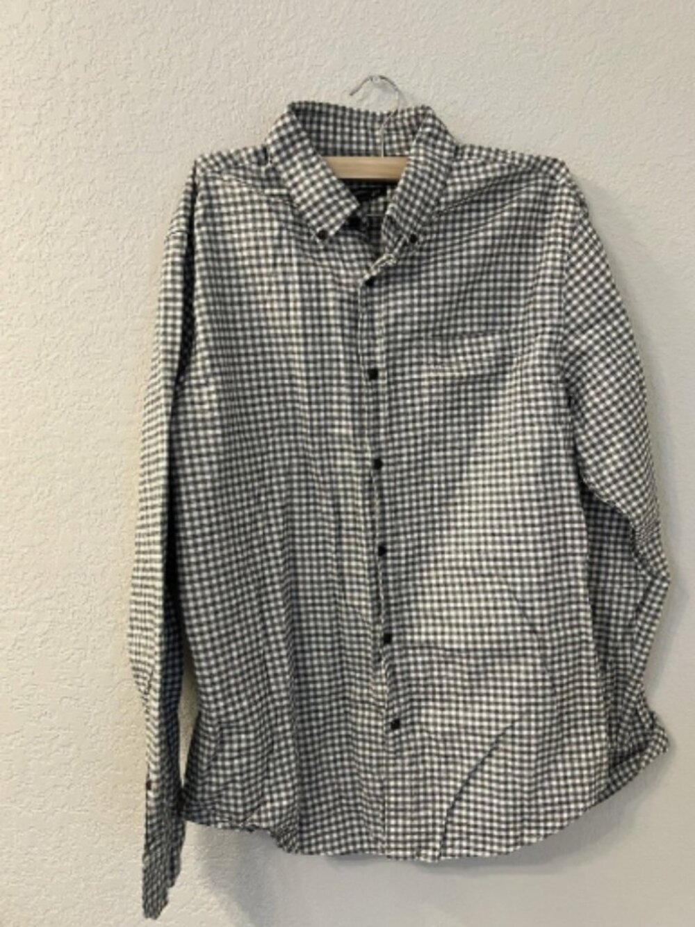 Banana Republic Luke Flannel Grant Fit Black White Plaid‎ Long Sleeve Men's M